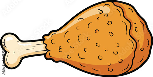 Crispy cartoon fried chicken leg isolated on white, ready to eat well