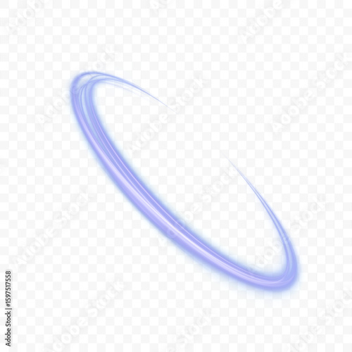 Bright glowing semicircle with flickering glow and bright highlights. Bright blue vector light circle isolated on white transparent background for design and illustrations.