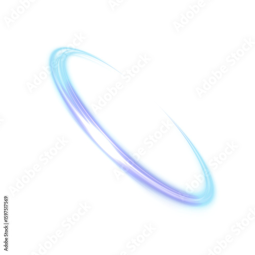 Bright glowing semicircle with flickering glow and bright highlights. Bright blue vector light circle isolated on white transparent background for design and illustrations.
