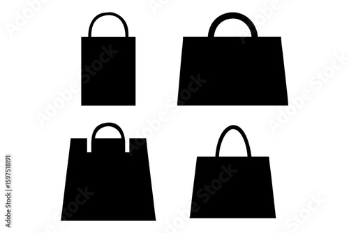 Four black shopping bags icons isolated on white background