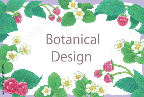 植物のデザインフレーム。ベリー系。水彩風、ベクターイラスト素材。