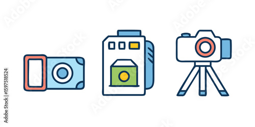 Collection of camera icons in flat design style