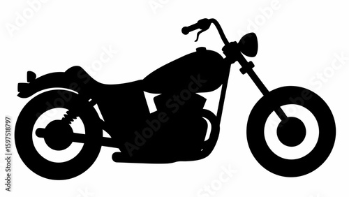 Silhouette of a classic motorcycle with detailed features including wheels, engine, and handlebars, side view