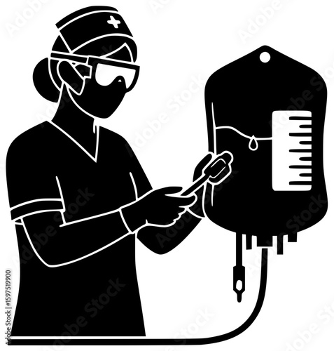 Blood bag transfusion donation and hospital emergency surgery patient nurse scan and storage equipment procedure monitoring and lifesaving treatment in medical clinic unit