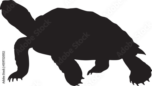 Silhouette of a Galapagos tortoise walking slowly and deliberately forward, originally scalable vector art