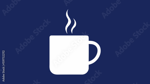 Minimalist white coffee cup with steam against a deep blue wallpaper background