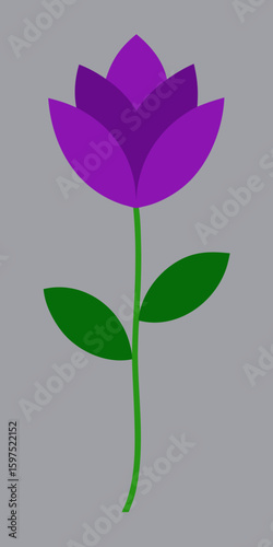 Simple and stylized illustration of a purple flower against a grey background