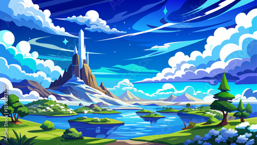 Very beautiful Panorama or panoramic photo of blue sky and white clouds or cloudscape.
