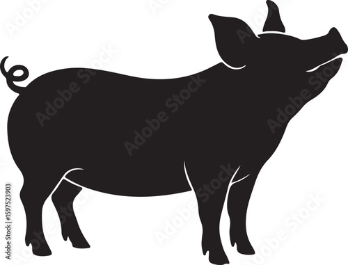 Silhouette of a domestic pig standing, originally a scalable vector graphic for design projects