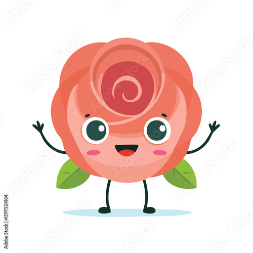 Rose in cute cartoon character style with expressive face and limbs.
