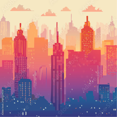 Urban Skyline Silhouette At Sunset