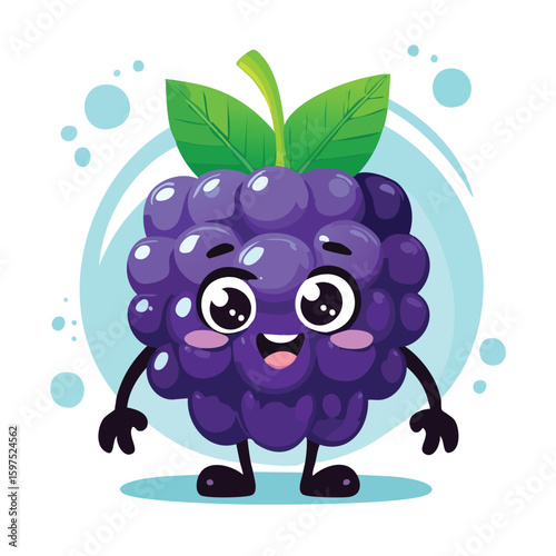 Blackberry in cute cartoon character style with expressive face and limbs.