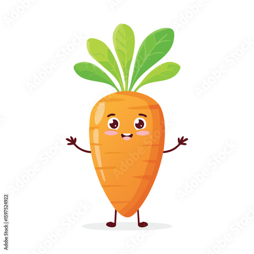Carrot in cute cartoon character style with expressive face and limbs.
