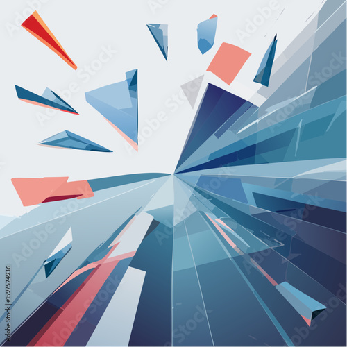 Abstract Geometric Design With Blue Triangles And Red Highlights