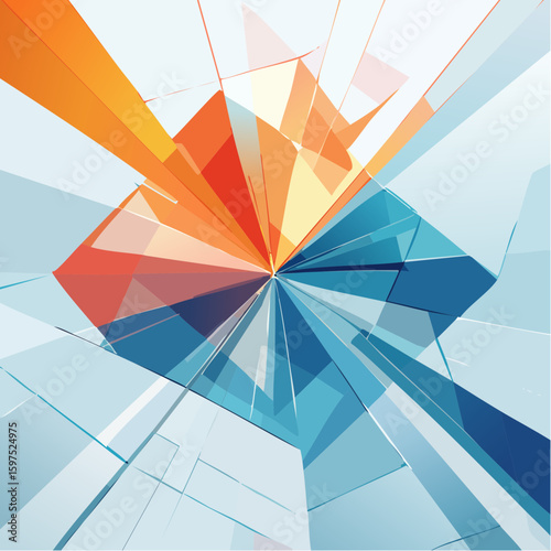 Abstract Geometric Design Featuring Triangles in Orange, Blue, and Yellow