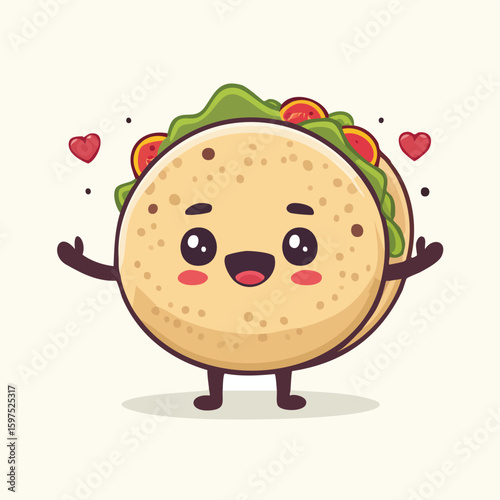 Arepa in cute cartoon character style with expressive face and limbs.
