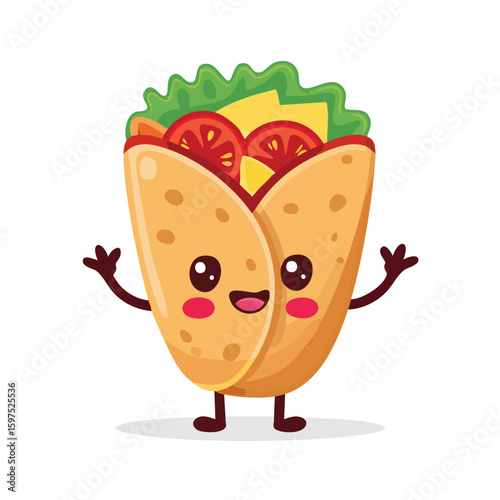 Chicken Fajitas in cute cartoon character style with expressive face and limbs.