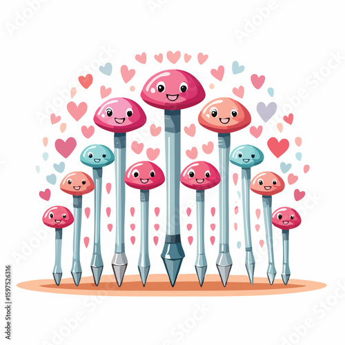 nails in cute cartoon character style with expressive face and limbs.