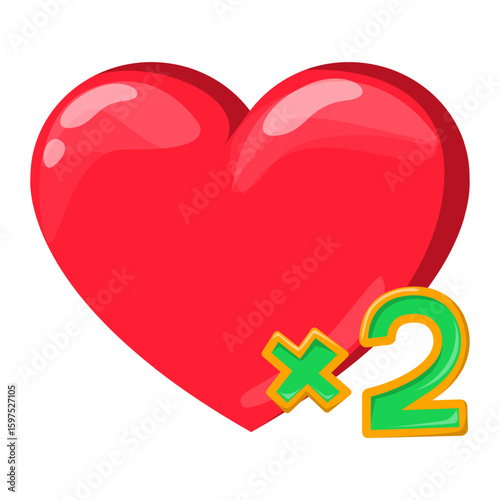 Bonus health game icon vector isolated. Life x2, mobile app game design element. Life points.