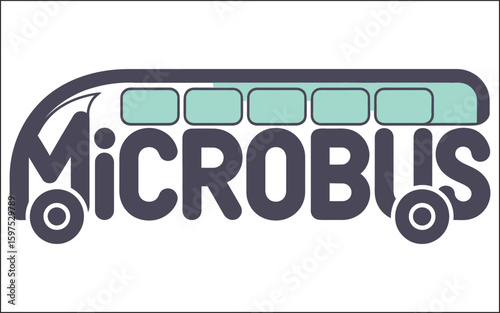 Microbus logo with teal windows and dark gray lettering transportation vehicle