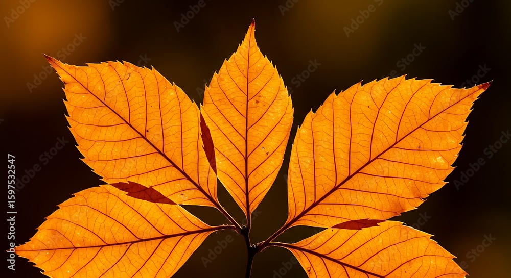 Fototapeta premium Backlit Autumn Leaves with Vibrant Orange and Yellow Glow