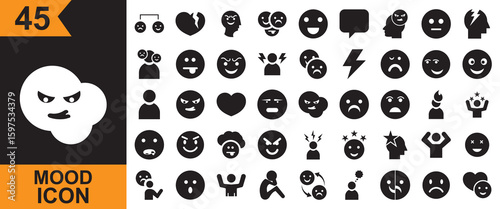 Mood  icon.  Vector for  happy, sad, excited, calm, angry, tired, stressed etc. Vector illustration . Isolated on white background. EPS 10