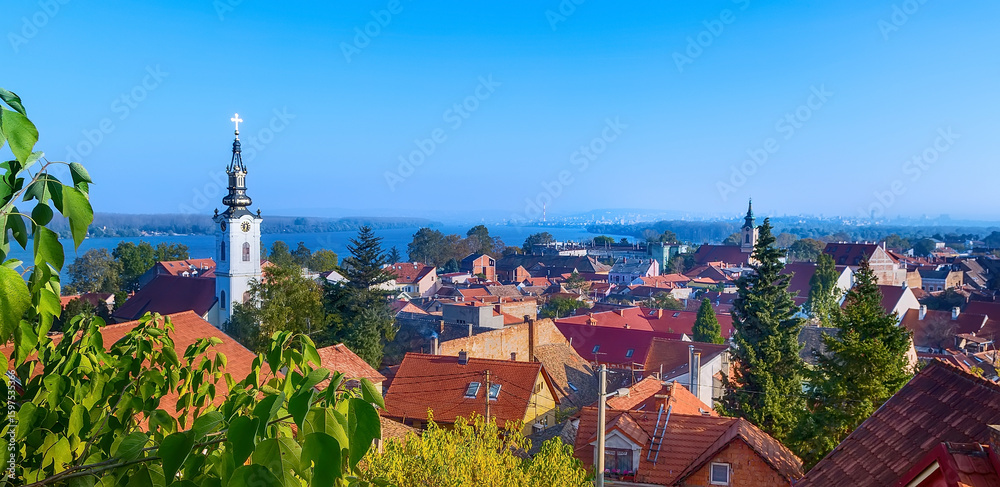 Obraz premium Panoramic of Zemun, with church tower in Belgrade
