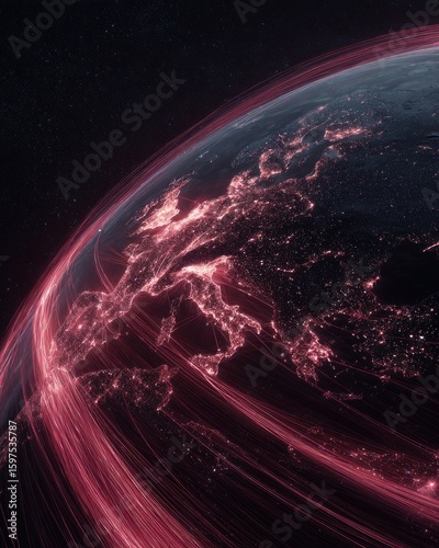 Earth, Europe, glowing red lines