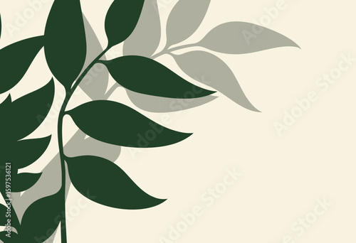 Green leaves silhouette on light background in minimalist style  