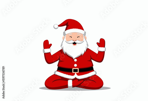 Cartoon Santa Claus sitting cross-legged in a cheerful pose  