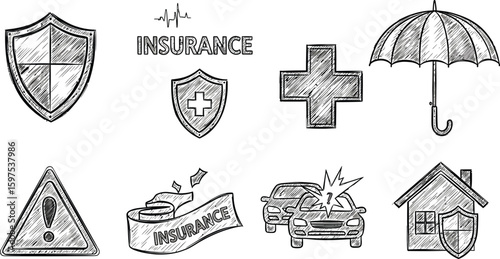 Insurance types and protection coverage concept vector illustration sketch design idea for business