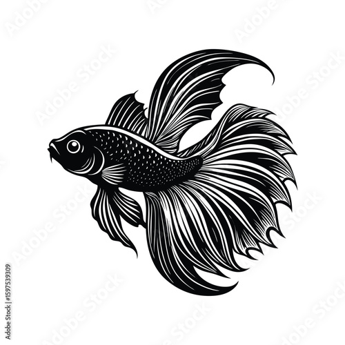 Black and white fish tattoo vector illustration of swimming fish in ocean design
