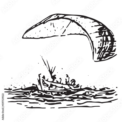 Adventurous Kite Surfing Illustration - Ocean Aerial Art
