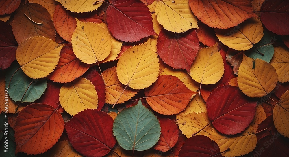 Fototapeta premium Vibrant Autumn Leaves Displaying a Spectrum of Colors from Yellow to Red and Green