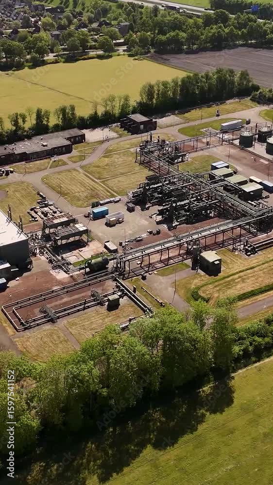 Gas distribution plant panning aerial view Gas distribution plant panning aerial view