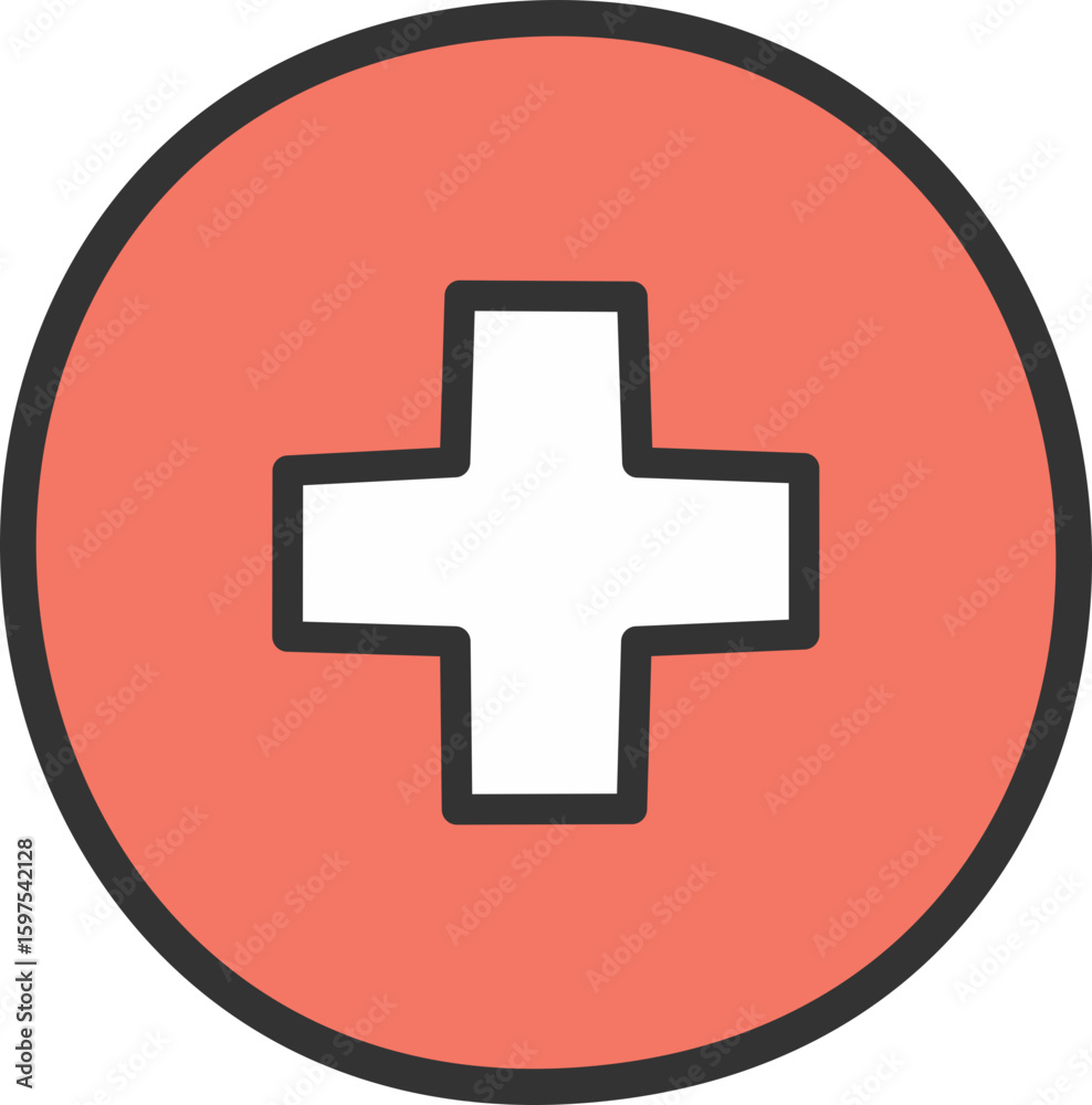 Fototapeta premium Medical cross icon in red circle for healthcare and emergency