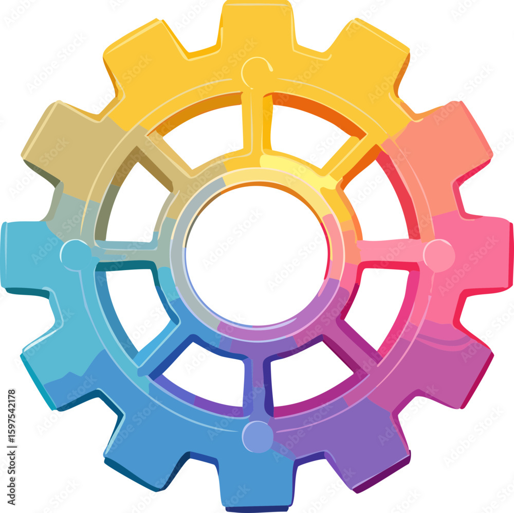 Obraz premium Colorful gear icon with gradient mechanical design