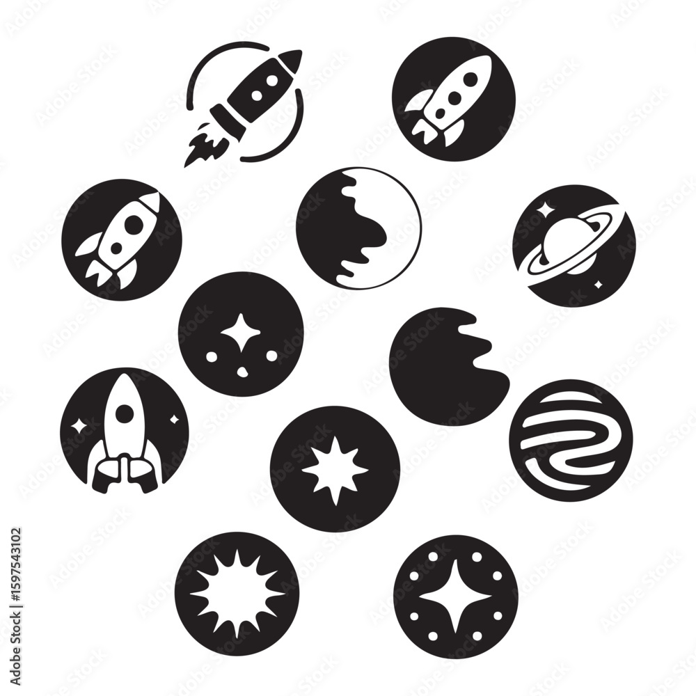 Obraz premium Minimal Space Icons Set