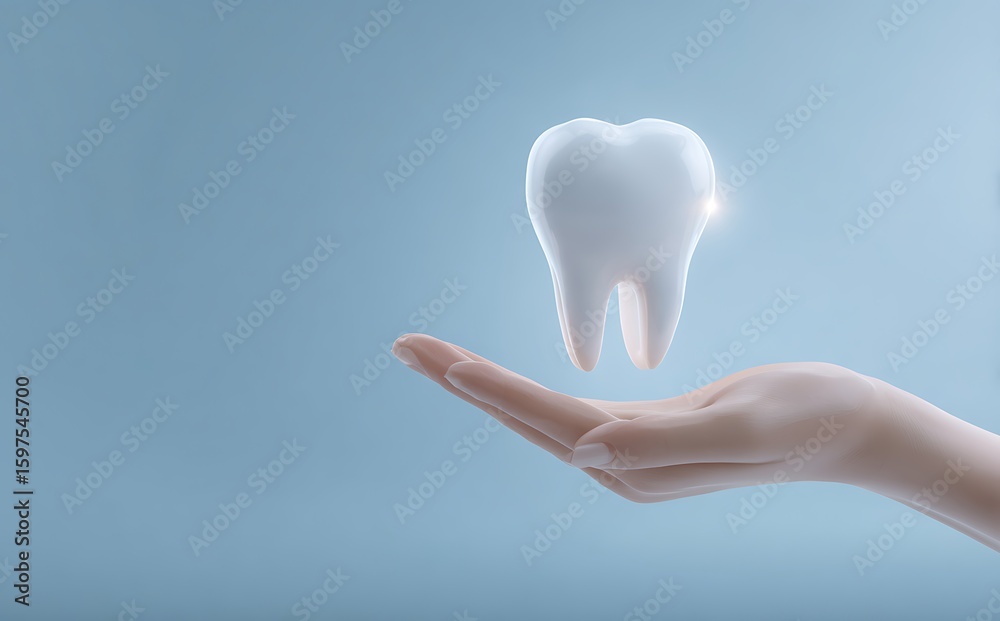 A Hand Holding a Shiny White Tooth for Dental Health Promotion A Hand Holding a Shiny White Tooth for Dental Health Promotion