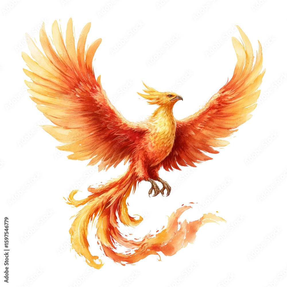 Obraz premium Burning phoenix with orange flames, isolated on a transparent background