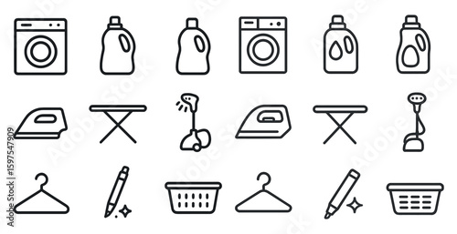 Laundry and cleaning line icons set – outline, household, washing symbols collection