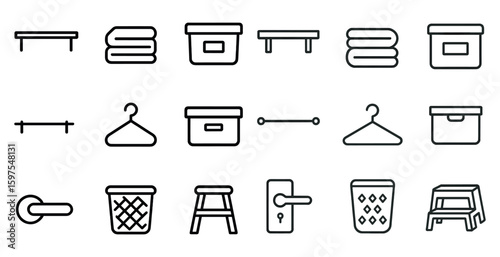 Home organization line icons set – simple, minimal, storage solutions