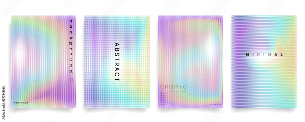 Fototapeta premium Abstract holographic gradient template backgrounds set with ribbed glass textures, suitable for graphic design, trendy poster, digital art, website backgrounds, creative branding. Vector illustration