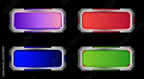 Set of Techno-futuristic buttons, style, sci-fi blue button collection, hi-tech information set badge. Vector illustration