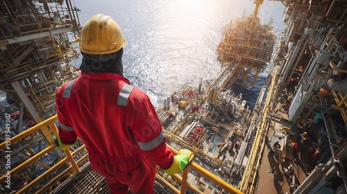 Engineer Overseeing Safety Measures at Offshore Platform
