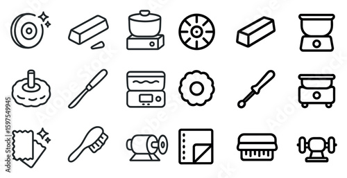 Industrial tools outline icons set – machine, equipment, engineering symbols