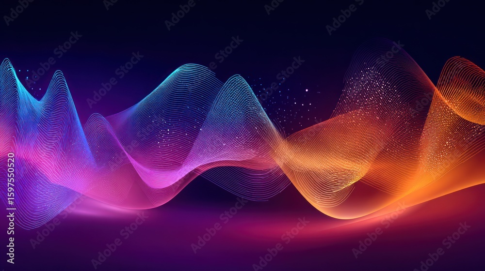 Fototapeta premium Abstract wavy lines in vibrant colors on a dark background