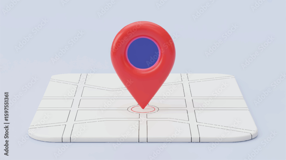 Fototapeta premium A 3D illustration of a red location pin marker on a white map interface.