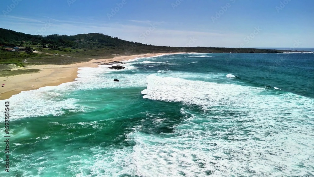 Fototapeta premium Explore picturesque beaches with crashing waves, lush landscapes, and a serene setting for relaxation and adventure