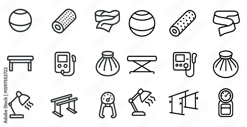 Fototapeta premium Massage therapy icons set – outline, line, spa and wellness symbols